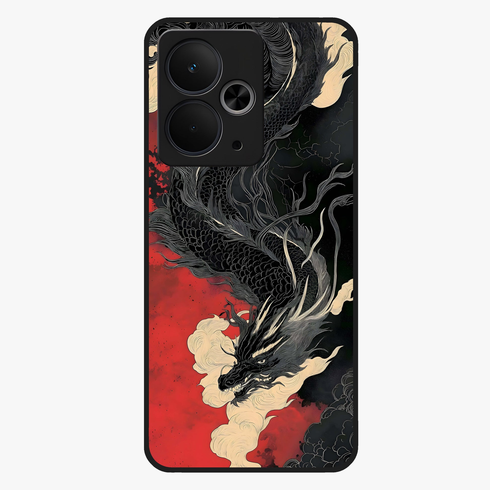 Shadow Dragon Fury Glass Case showing flat back view with fierce dragon artwork and glossy glass finish.