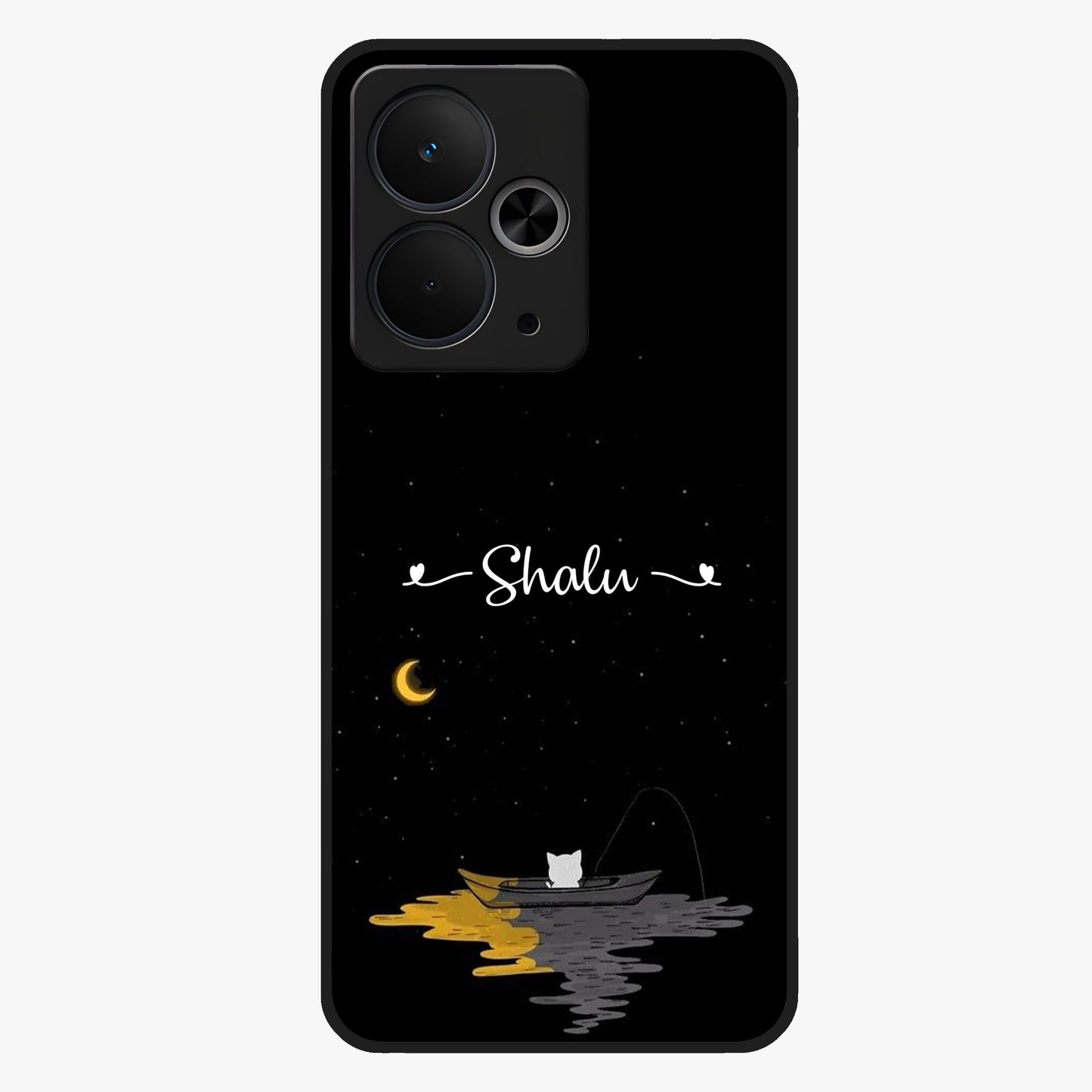 Silent Night Row Glass Case showing flat back view with calm night themed artwork and glossy glass finish.