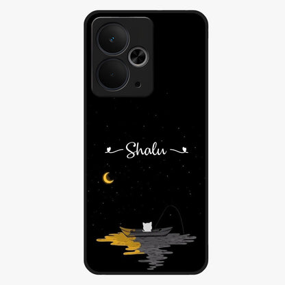 Silent Night Row Glass Case showing flat back view with calm night themed artwork and glossy glass finish.