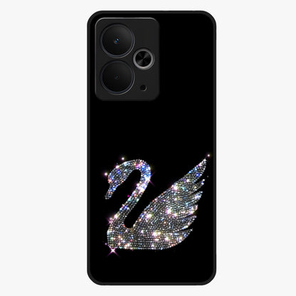 Starlit Swan Grace Glass Case showing flat back view with graceful swan artwork under starry sky and glossy glass finish.