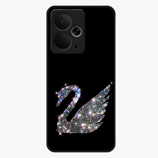 Starlit Swan Grace Glass Case showing flat back view with graceful swan artwork under starry sky and glossy glass finish.