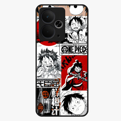 Strawhat Chaos Panels Glass Case showing flat back view with anime inspired chaos panel artwork and glossy glass finish.
