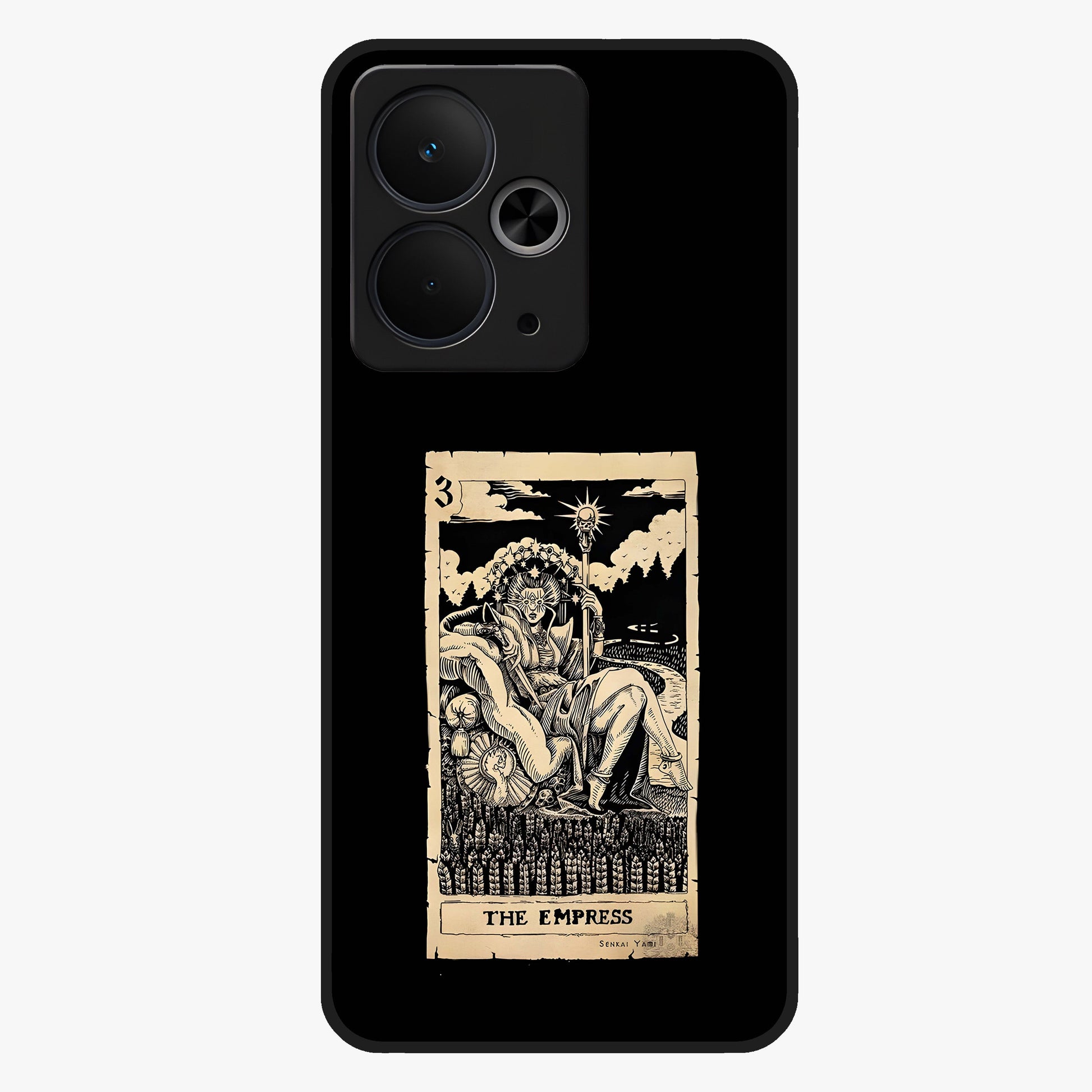 The Empress Glass Case showing flat back view with regal feminine artwork and glossy glass finish.