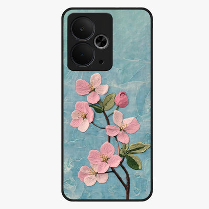 Threaded Blossom Breeze Glass Case showing flat back view with delicate blossom artwork and glossy glass finish.