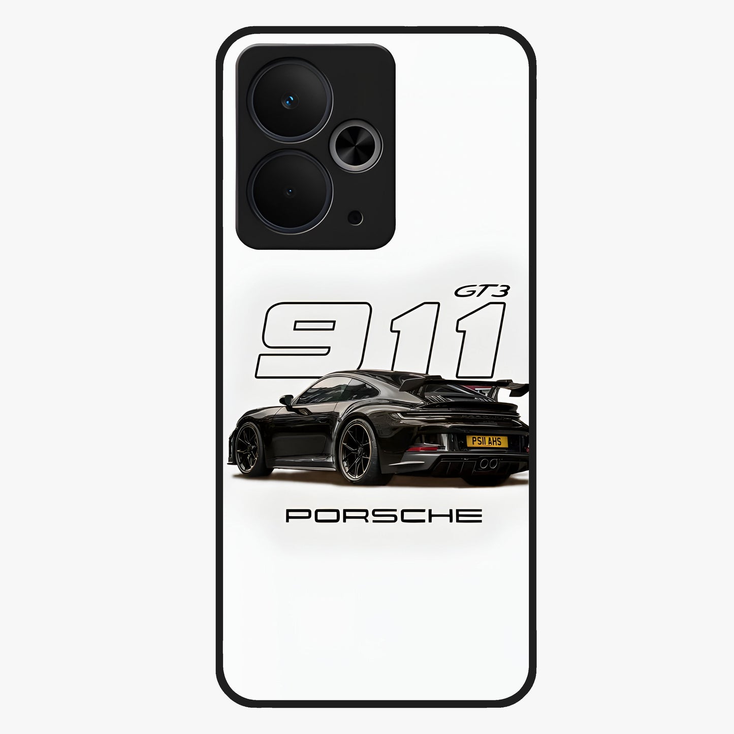 Turbo Legacy Icon Glass Case showing flat back view with iconic sports car inspired artwork and glossy glass finish.