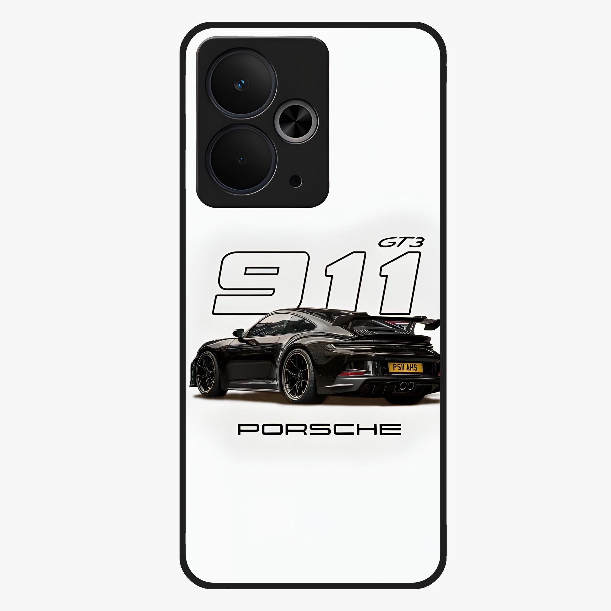 Turbo Legacy Icon Glass Case showing flat back view with iconic sports car inspired artwork and glossy glass finish.