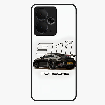 Turbo Legacy Icon Glass Case showing flat back view with iconic sports car inspired artwork and glossy glass finish.