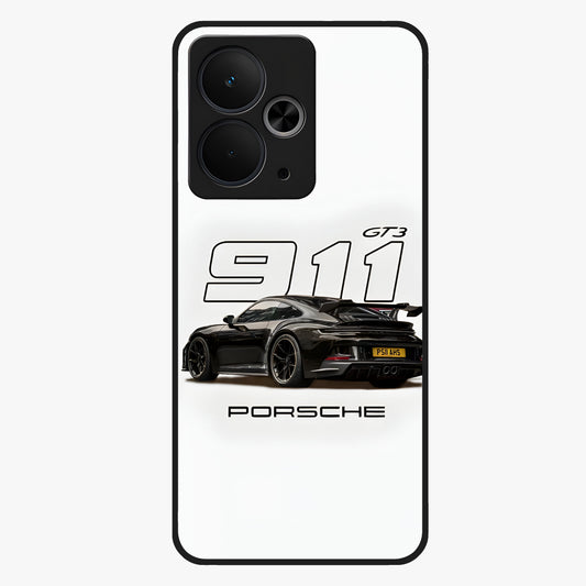 Turbo Legacy Icon Glass Case showing flat back view with iconic sports car inspired artwork and glossy glass finish.