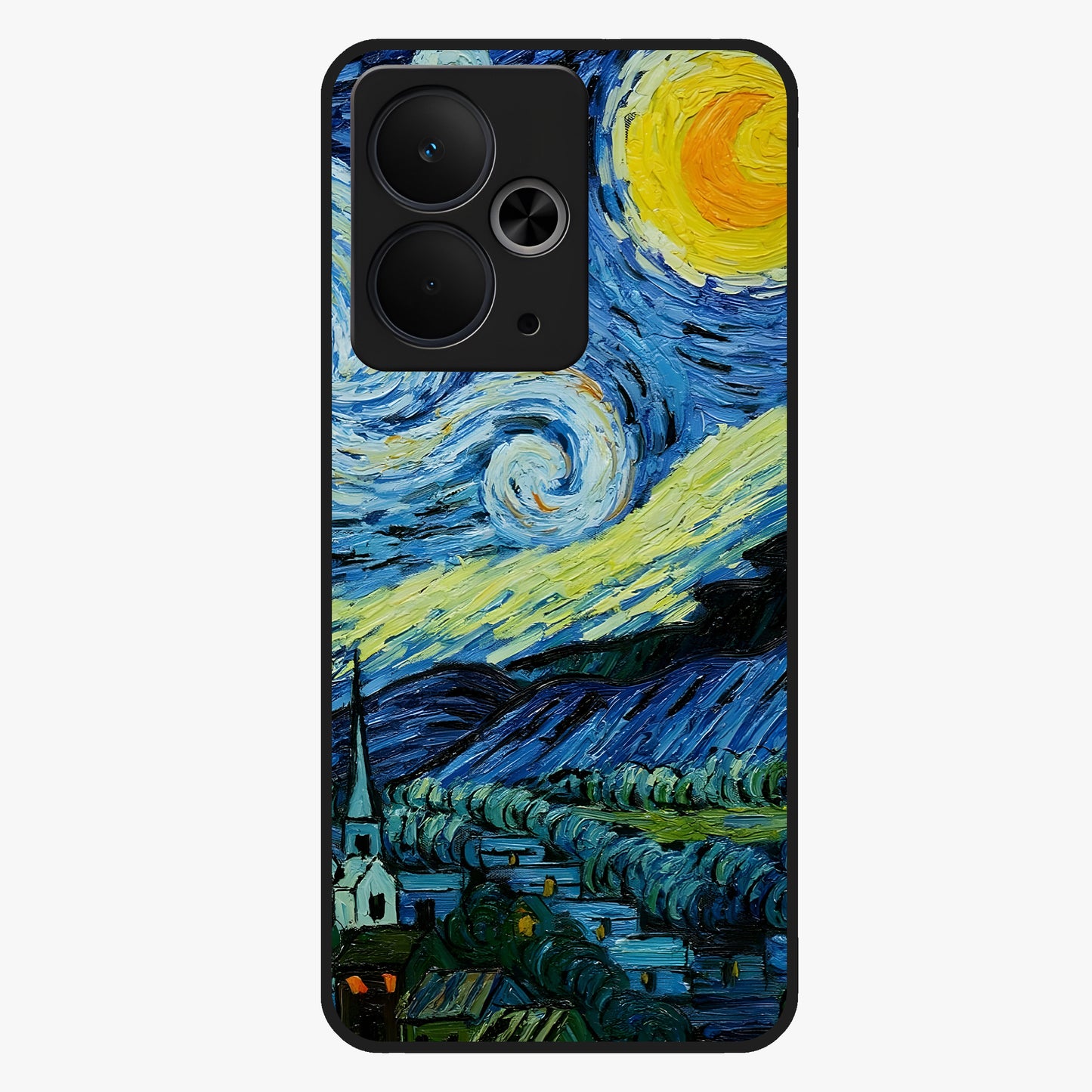 Van Gogh Art Glass Case showing flat back view with classic painterly artwork inspired by Van Gogh style and glossy glass finish.
