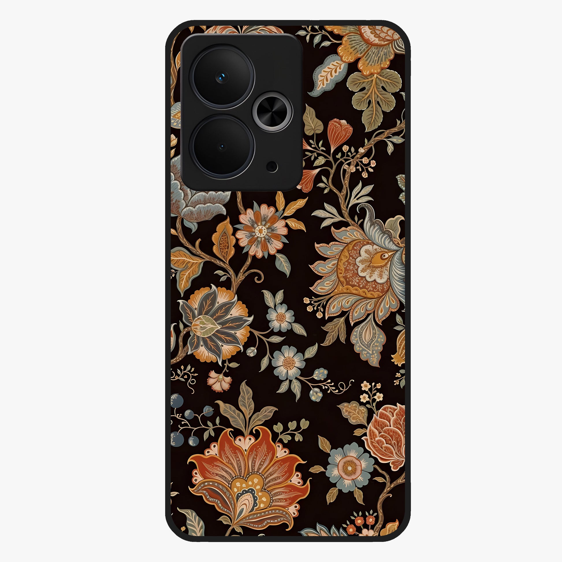 Vintage Floral Dream Glass Case showing flat back view with classic floral artwork and glossy glass finish.
