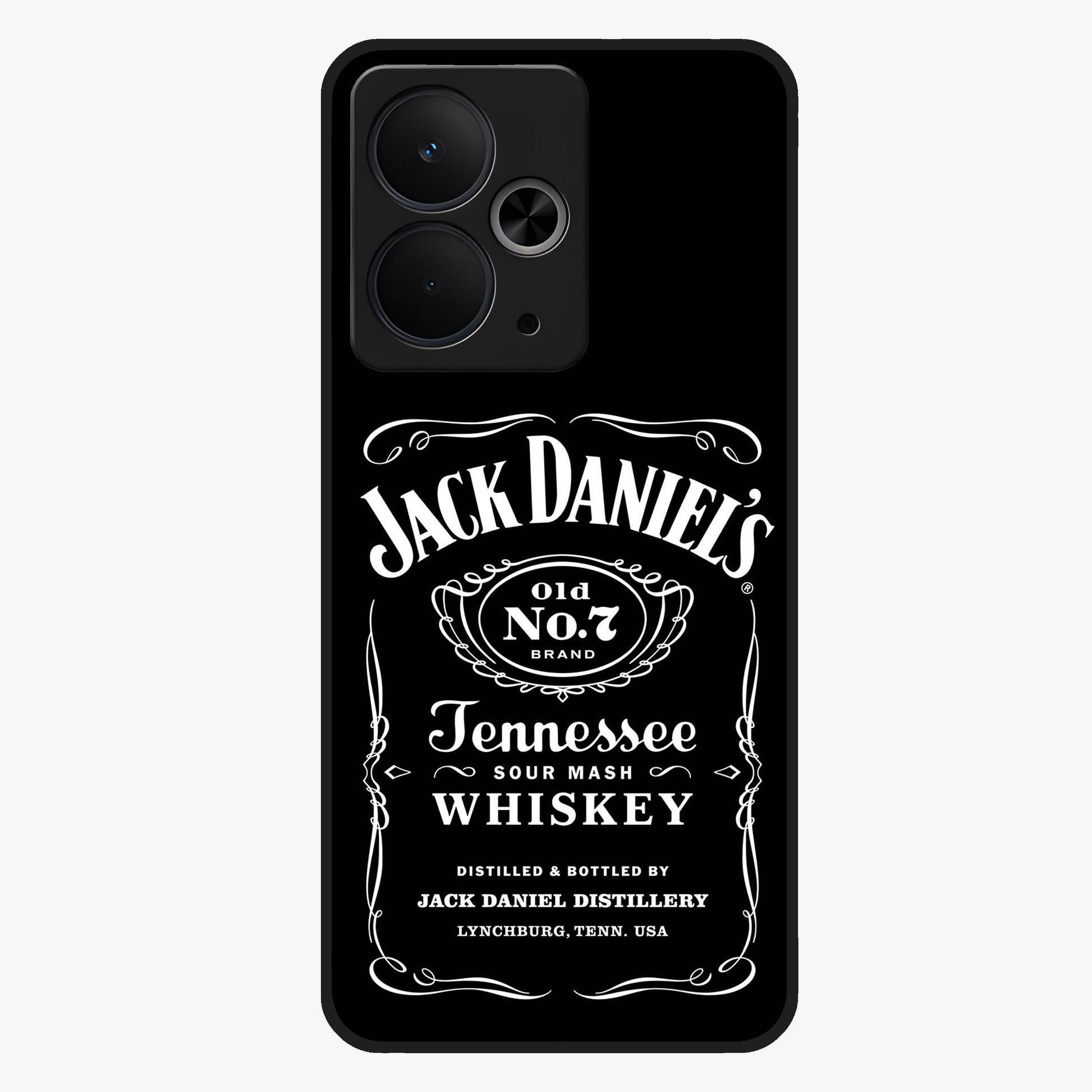 Vintage Whiskey Heritage Glass Case showing flat back view with classic whiskey inspired artwork and glossy glass finish.