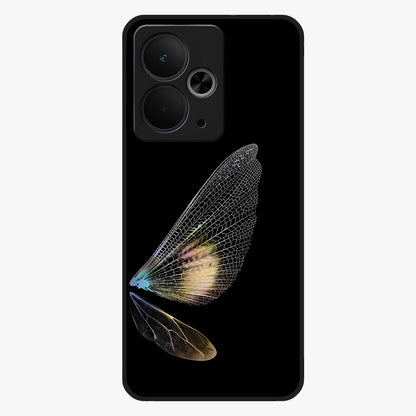 Whispers Of Wings Glass Case showing flat back view with graceful wing inspired artwork and glossy glass finish.