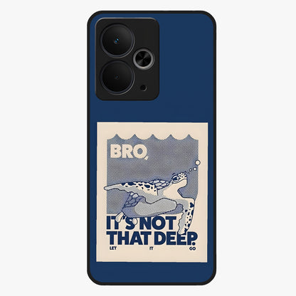 Worry Less Swim Glass Case showing flat back view with playful motivational artwork and glossy glass finish.