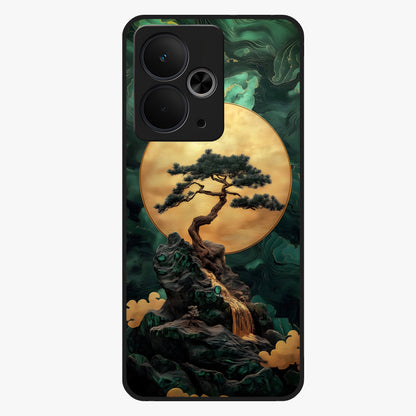 Zen Moon Rise Glass Case showing flat back view with calm moonrise artwork and glossy glass finish.