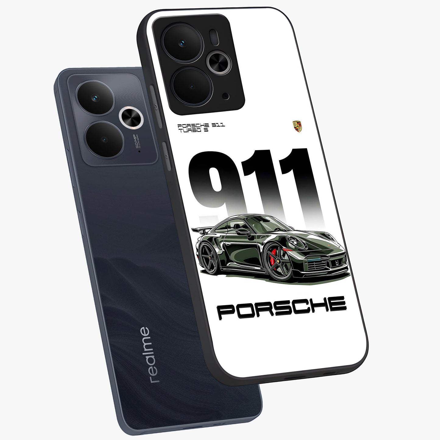911 Turbo Dominance Glass Case displayed in premium angled mockup highlighting sporty car illustration and sleek glass surface.