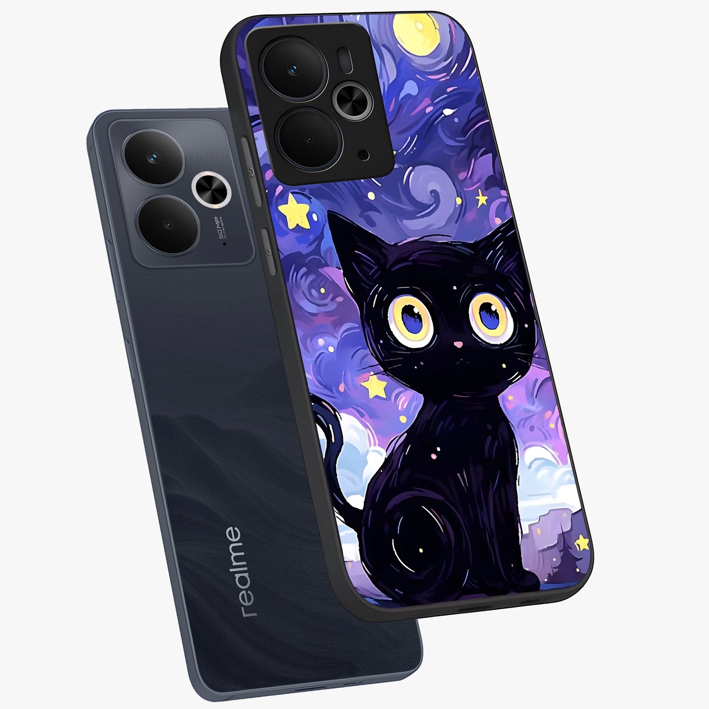 Abstract Cat Art Glass Case displayed in angled mockup highlighting modern abstract cat artwork and sleek glass surface.