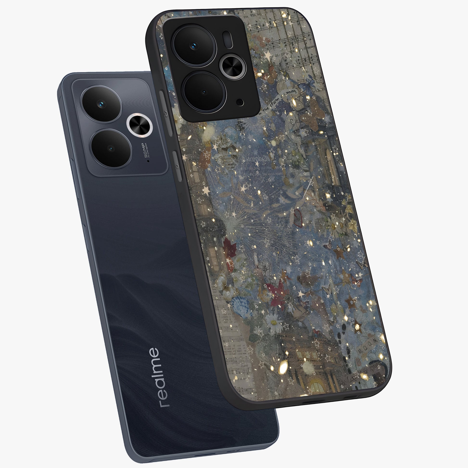 Aesthetic Astrolophia Glass Case displayed in angled mockup highlighting artistic aesthetic elements and smooth glass surface.