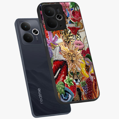 Beaded Fashion Jungle Glass Case displayed in angled mockup highlighting colorful fashion bead design and artistic pattern.