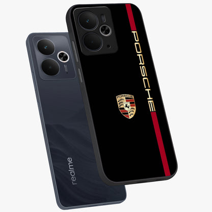 Black Minimal Porsche Glass Case displayed in angled mockup highlighting modern minimal car illustration and clean aesthetic design.