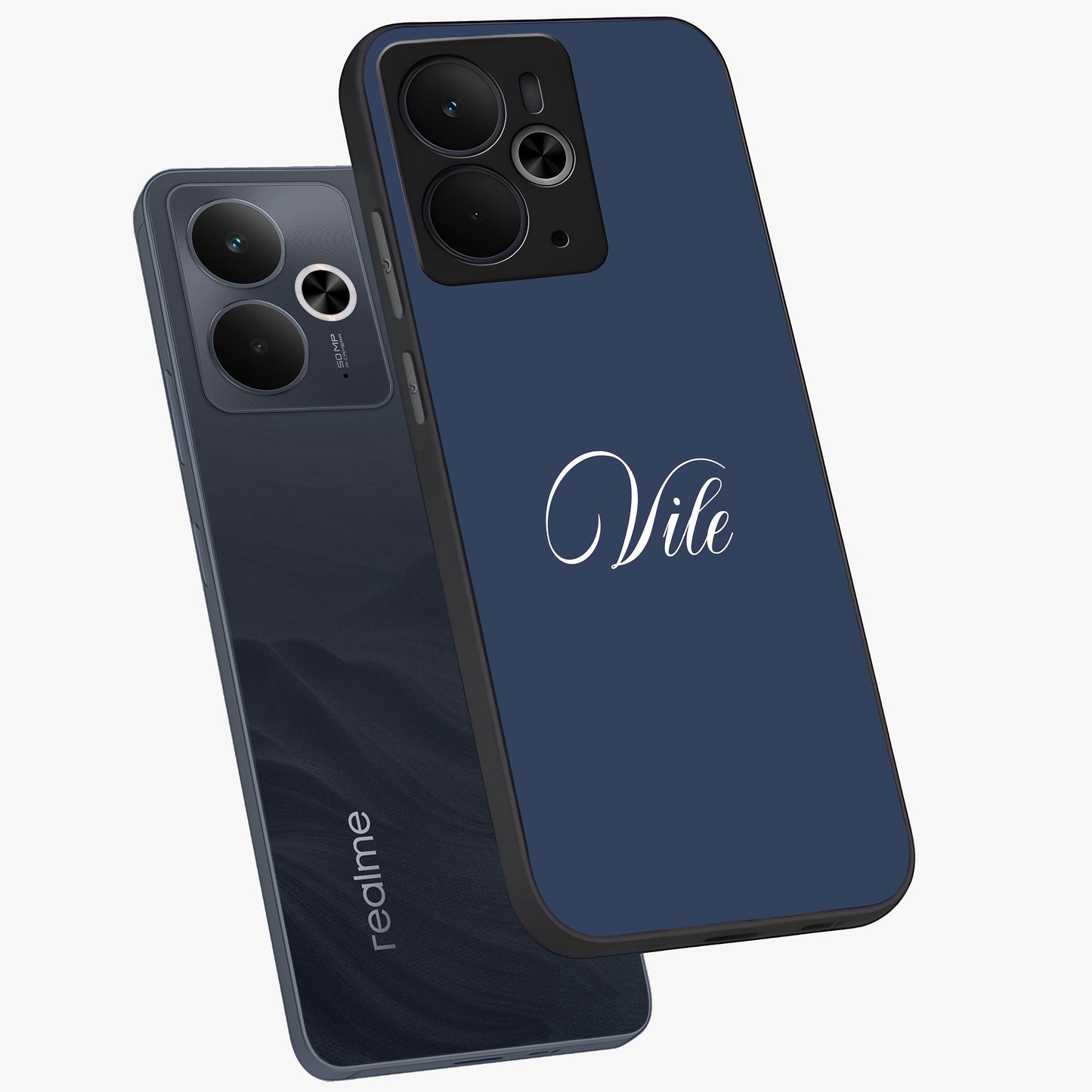 Blue Vintage Floral Pattern Glass Case showing flat back view with elegant vintage floral artwork and glossy glass finish.