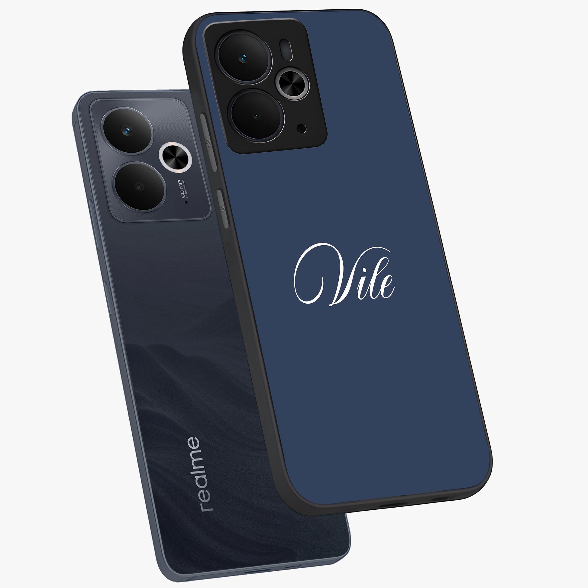 Blue Vintage Floral Pattern Glass Case showing flat back view with elegant vintage floral artwork and glossy glass finish.