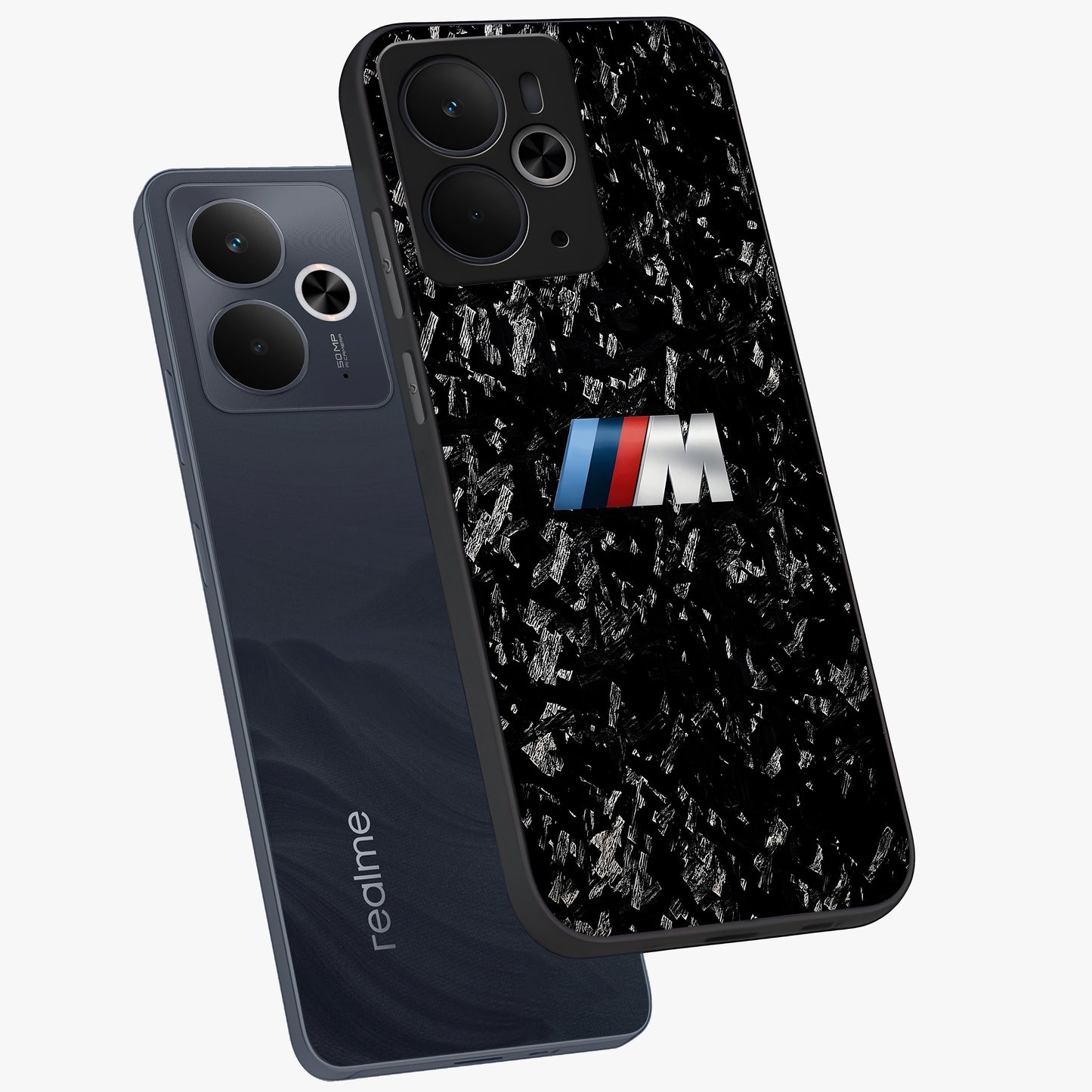 Carbon Speed Mark Glass Case displayed in angled mockup highlighting racing inspired carbon design and sleek aesthetic style.