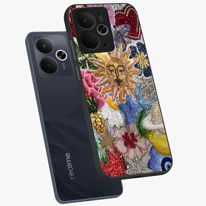 Celestial Floral and Playful Glass Case displayed in angled mockup highlighting playful floral design with dreamy celestial elements.