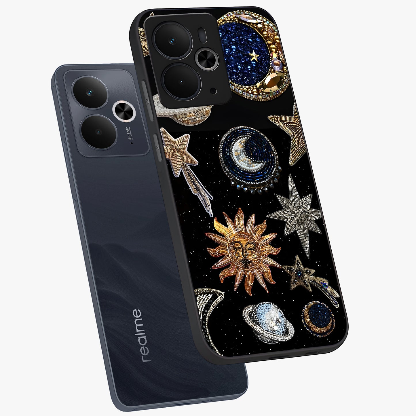 Celestial Gem Constellations Glass Case displayed in angled mockup highlighting gemstone inspired constellation design.