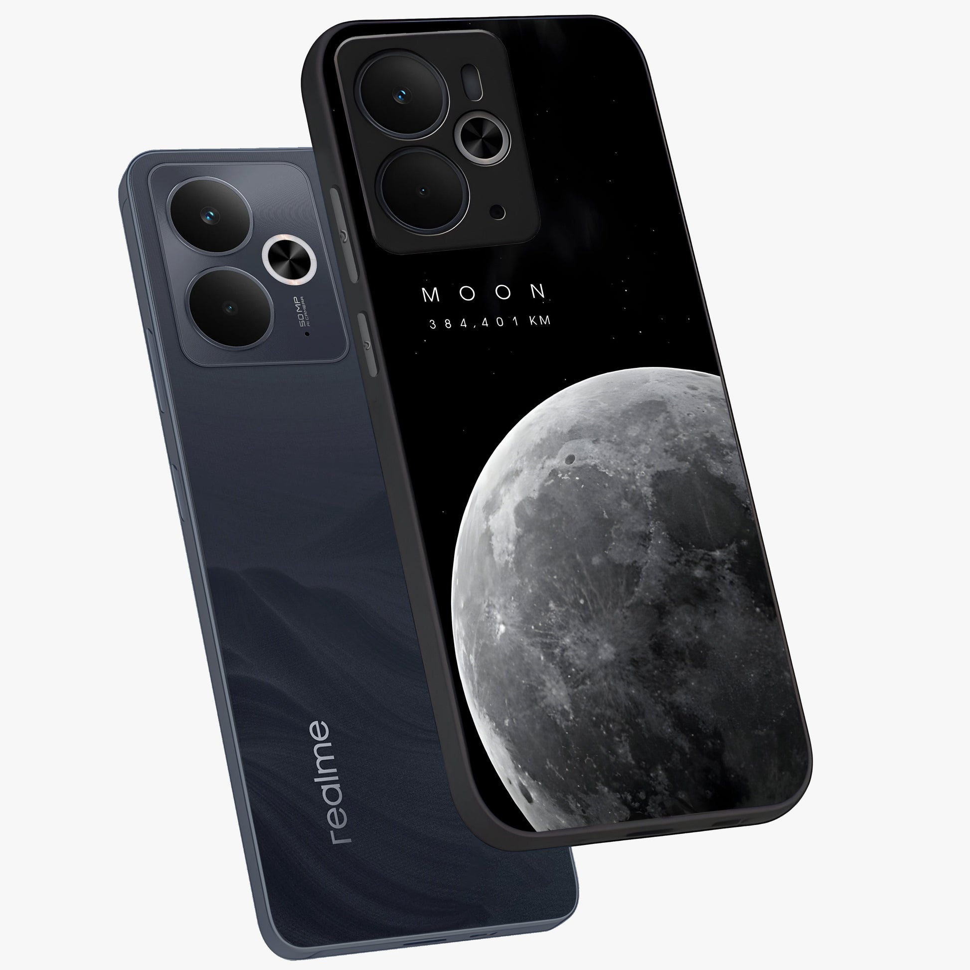 Cosmic Moon Glow Glass Case displayed in angled mockup highlighting celestial moon design with cosmic aesthetic theme.