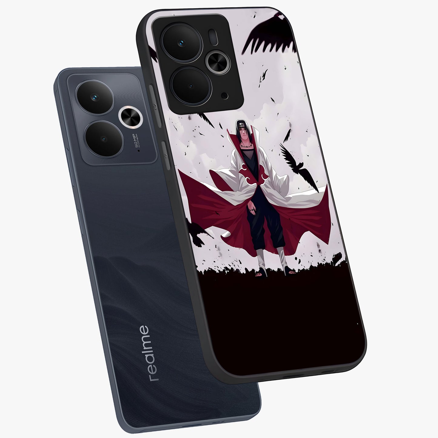 Crimson Crow Ascension Glass Case displayed in angled mockup highlighting powerful crow illustration with dark crimson aesthetic.