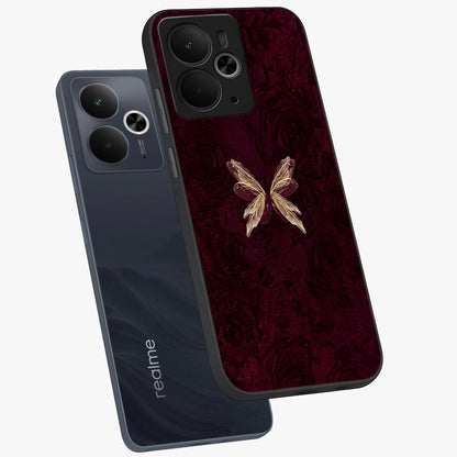 Crimson Fade Butterfly Glass Case displayed in angled mockup highlighting elegant butterfly design with crimson gradient aesthetic.