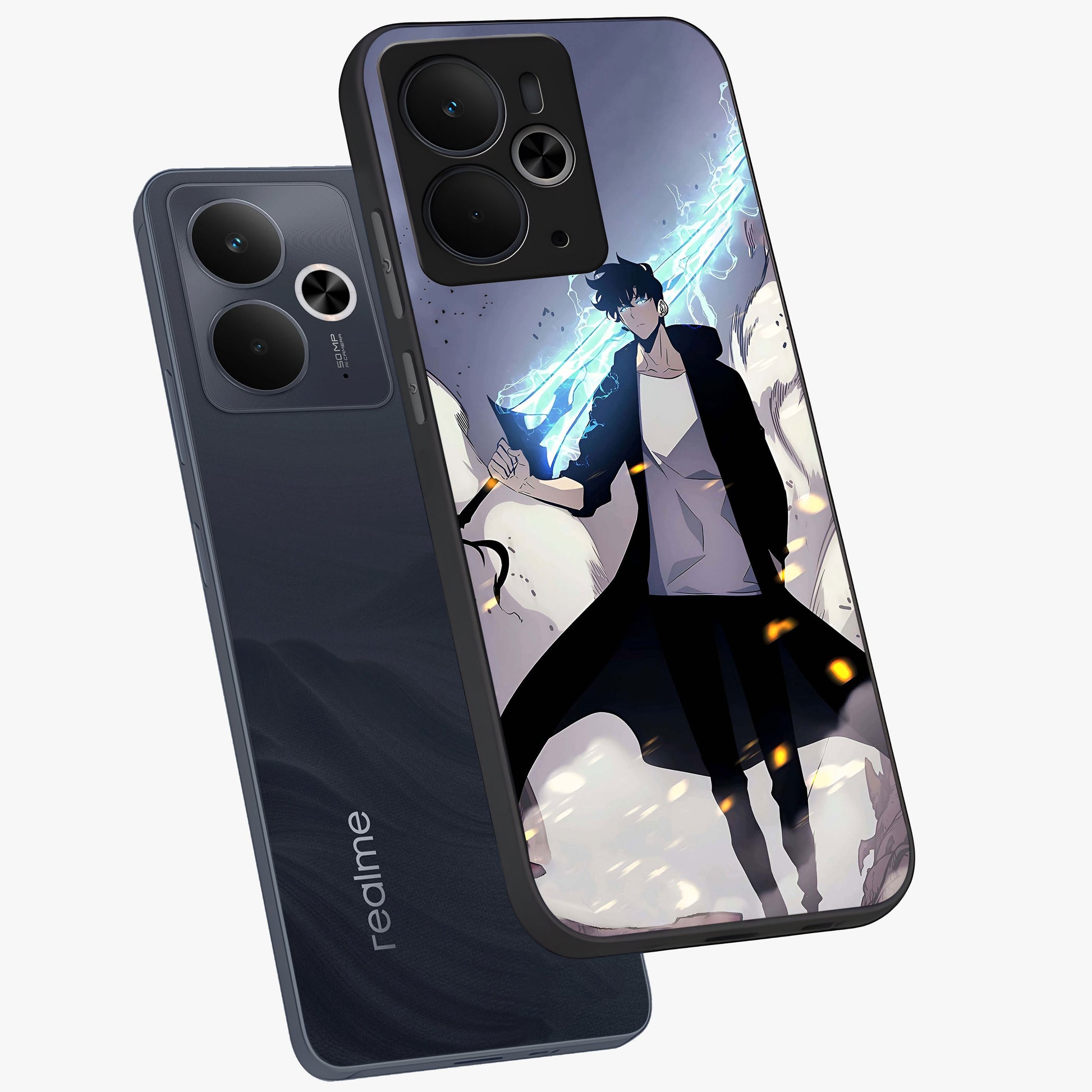 Dark Lightning Anime Warrior Glass Case displayed in angled mockup highlighting powerful lightning themed anime illustration.