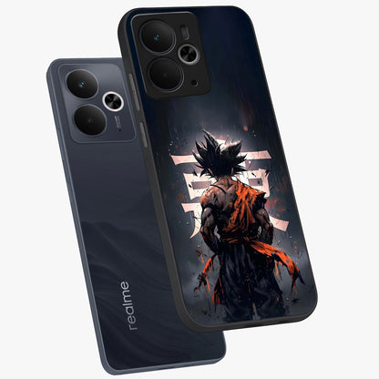 Dark Warrior In Rain Glass Case displayed in angled mockup highlighting dramatic warrior illustration with dark rain aesthetic.