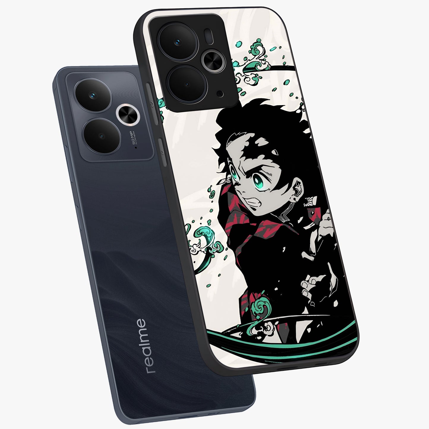 Demon Slayer Glass Case displayed in angled mockup highlighting dramatic anime character design with action aesthetic.