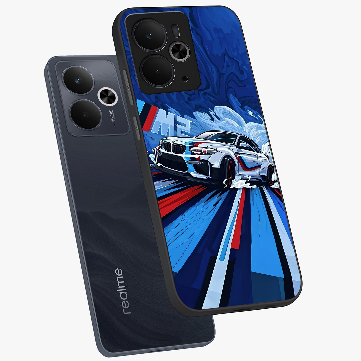 Drift Power Rush Glass Case displayed in angled mockup highlighting powerful drift car design with sporty aesthetic style.