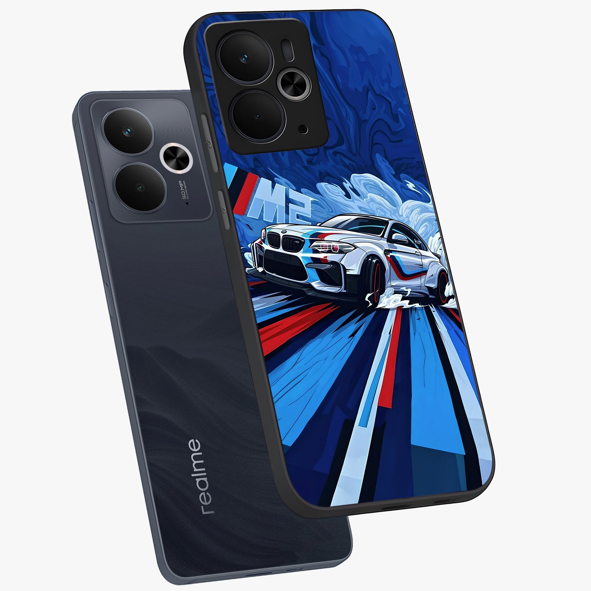 Drift Power Rush Glass Case displayed in angled mockup highlighting powerful drift car design with sporty aesthetic style.