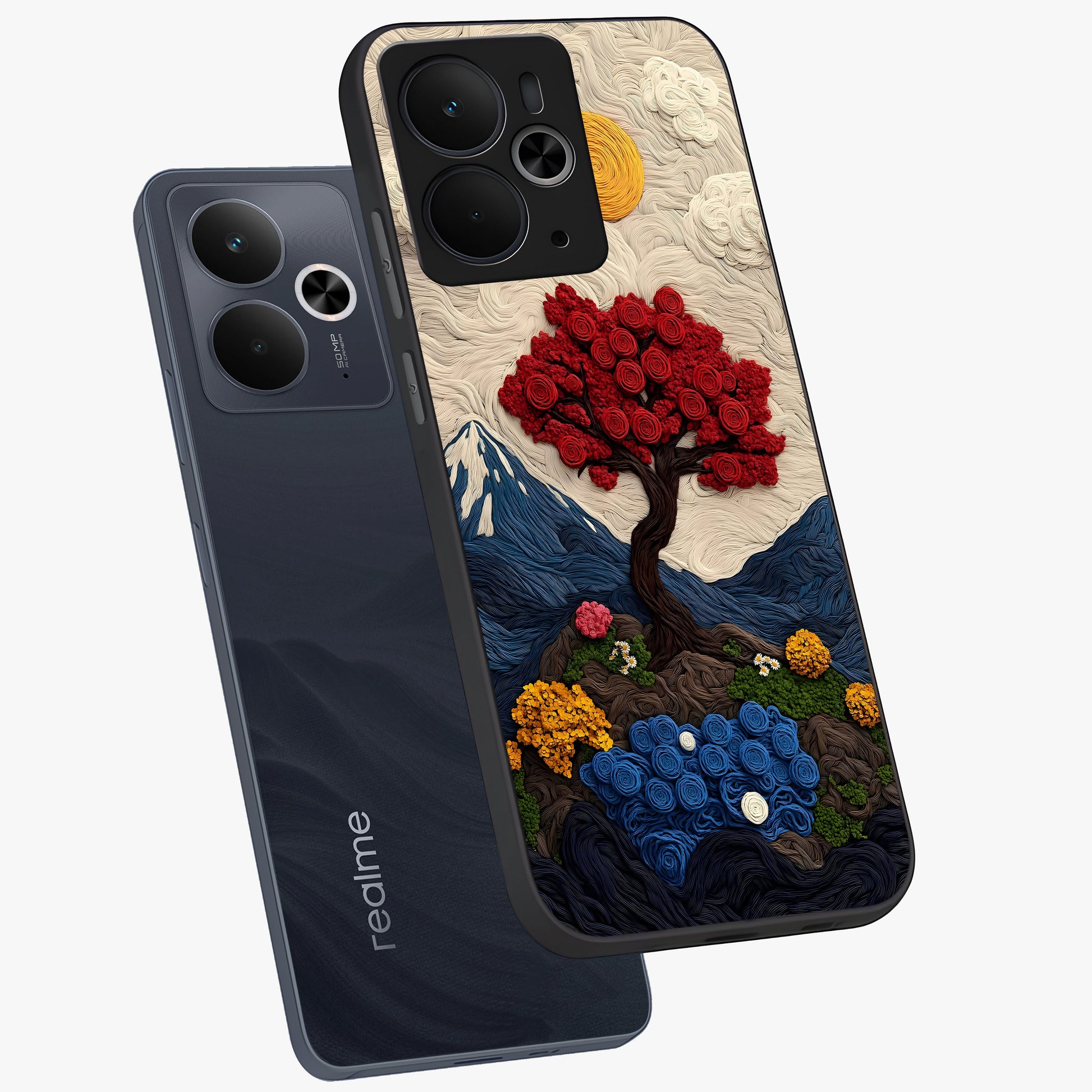 Eternal Nature Tapestry Glass Case displayed in angled mockup highlighting detailed botanical pattern with artistic aesthetic.