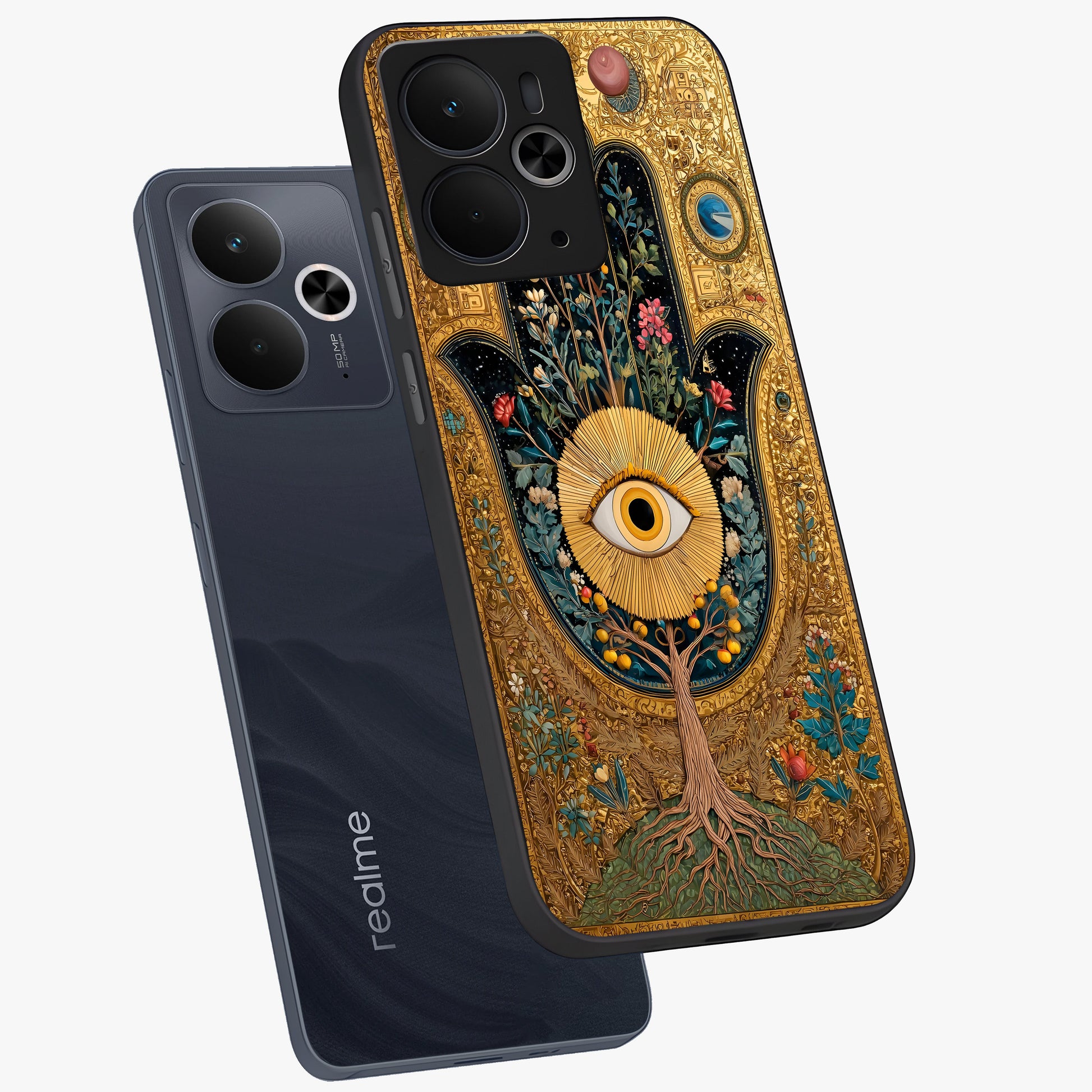 Ethereal Evil Eye Glass Case displayed in angled mockup highlighting protective evil eye symbol with spiritual aesthetic design.