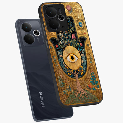 Ethereal Evil Eye Glass Case displayed in angled mockup highlighting protective evil eye symbol with spiritual aesthetic design.