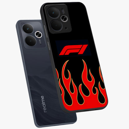 Fire F11 Glass Case displayed in angled mockup highlighting bold fire inspired graphic with energetic aesthetic style.