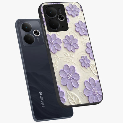 Floral Wall Art With Purple Flowers Glass Case displayed in angled mockup highlighting vibrant purple floral illustration with artistic aesthetic.