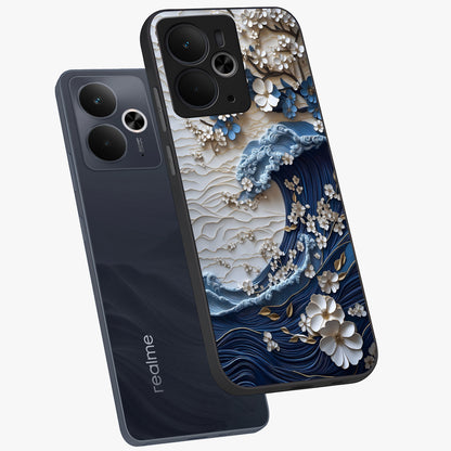 Floral Wave Origami Glass Case displayed in angled mockup highlighting geometric origami flower design with modern aesthetic style.