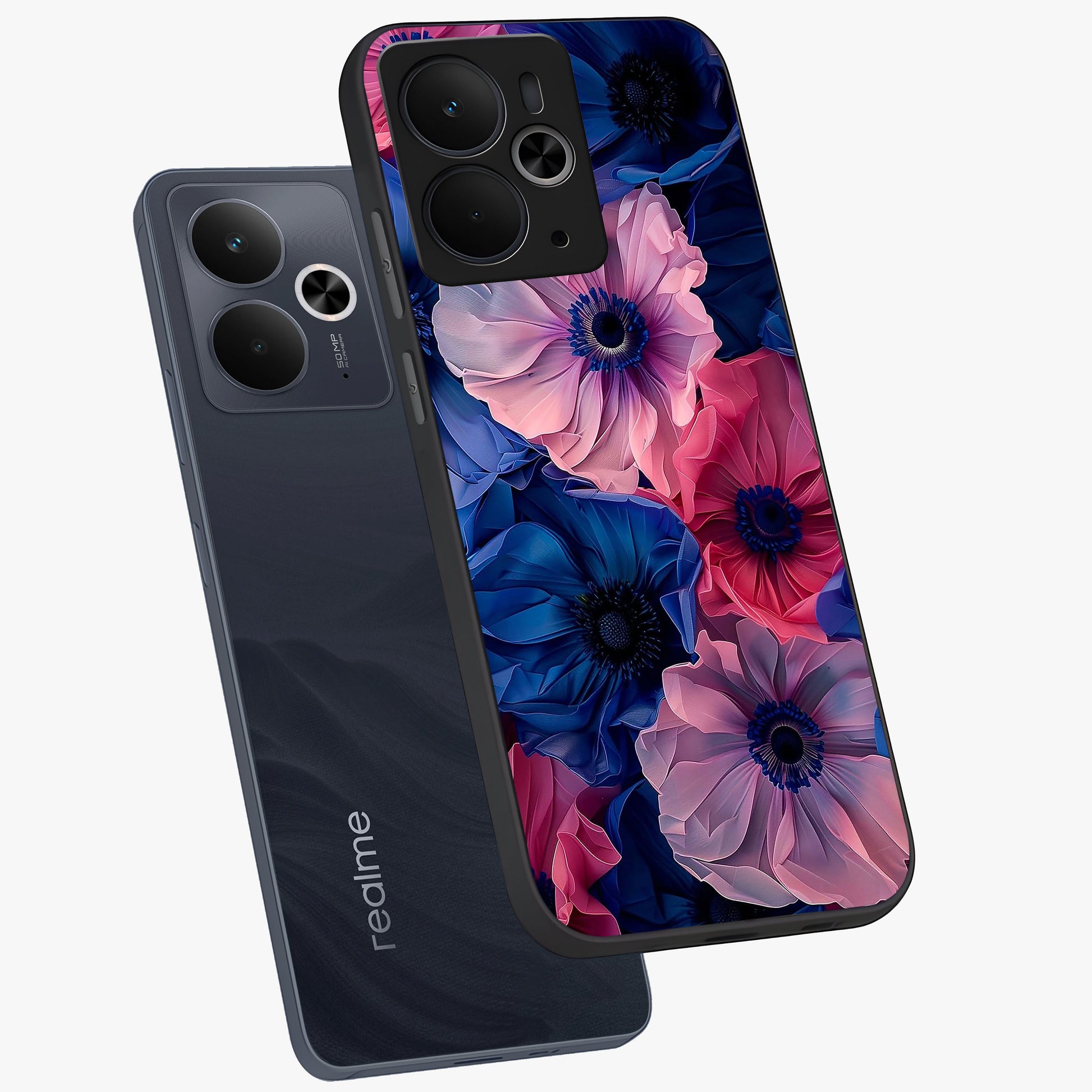 Flower Paper Art Pattern Glass Case displayed in angled mockup highlighting layered paper flower design with artistic aesthetic.