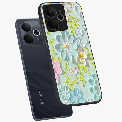 Frosted Petal Garden Glass Case displayed in angled mockup highlighting delicate flower petal design with calm garden aesthetic.