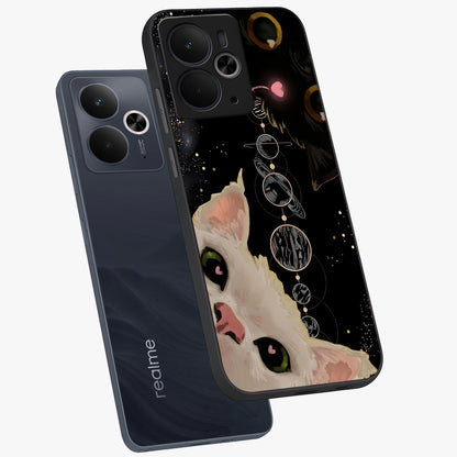 Galactic Cat Glass Case displayed in angled mockup highlighting celestial feline illustration with galaxy aesthetic style.
