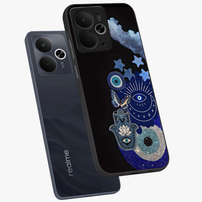 Galactic Charm Cluster Glass Case displayed in angled mockup highlighting luminous galaxy inspired design with dreamy aesthetic.