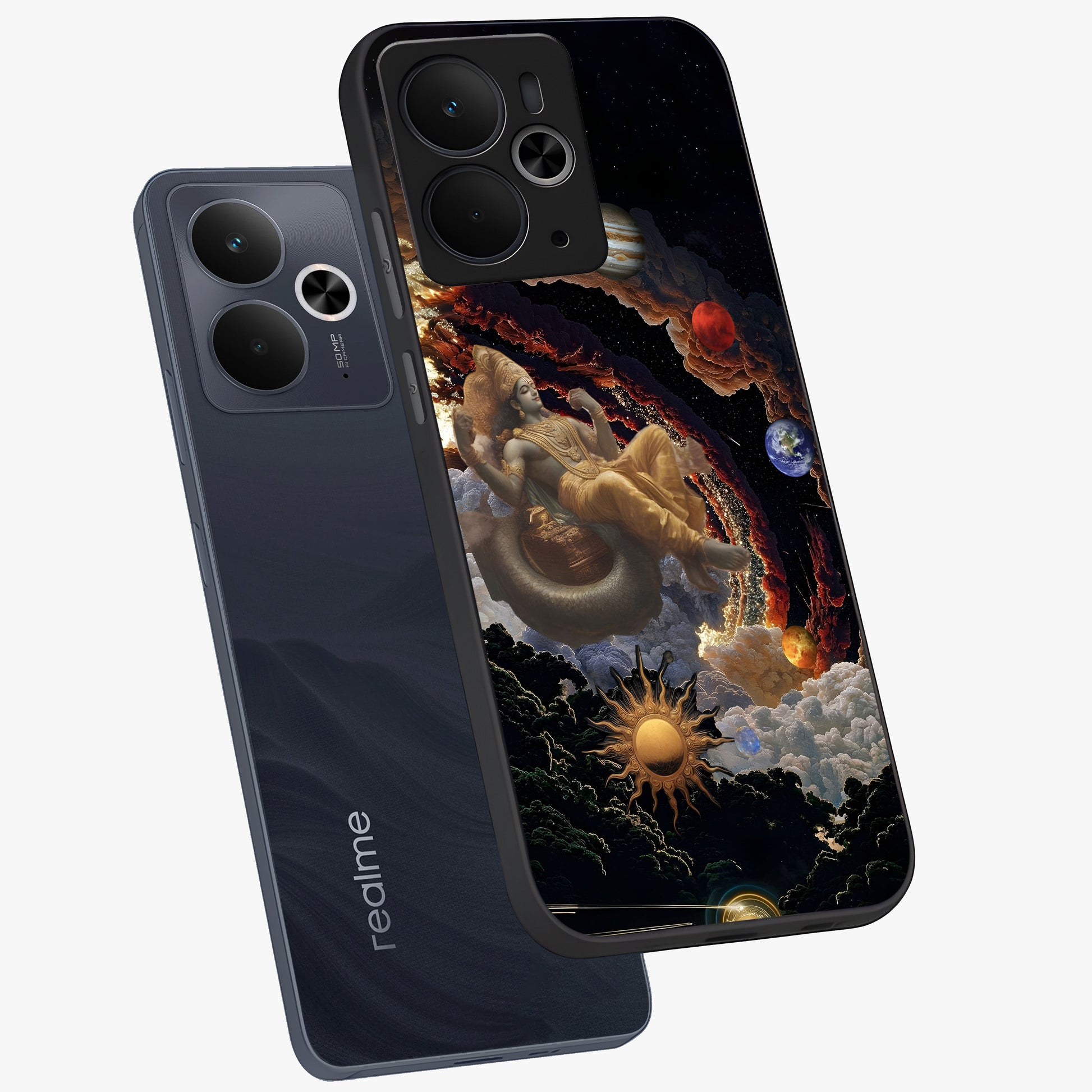 Galactic Divine God Glass Case displayed in angled mockup highlighting powerful celestial deity illustration with galactic aesthetic.