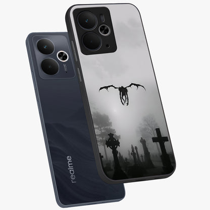 Graveyard Shadow Descent Glass Case displayed in angled mockup highlighting eerie shadow illustration with gothic aesthetic.