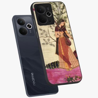 Lady With Veena Art Glass Case displayed in angled mockup highlighting graceful musical illustration with cultural artistic aesthetic.