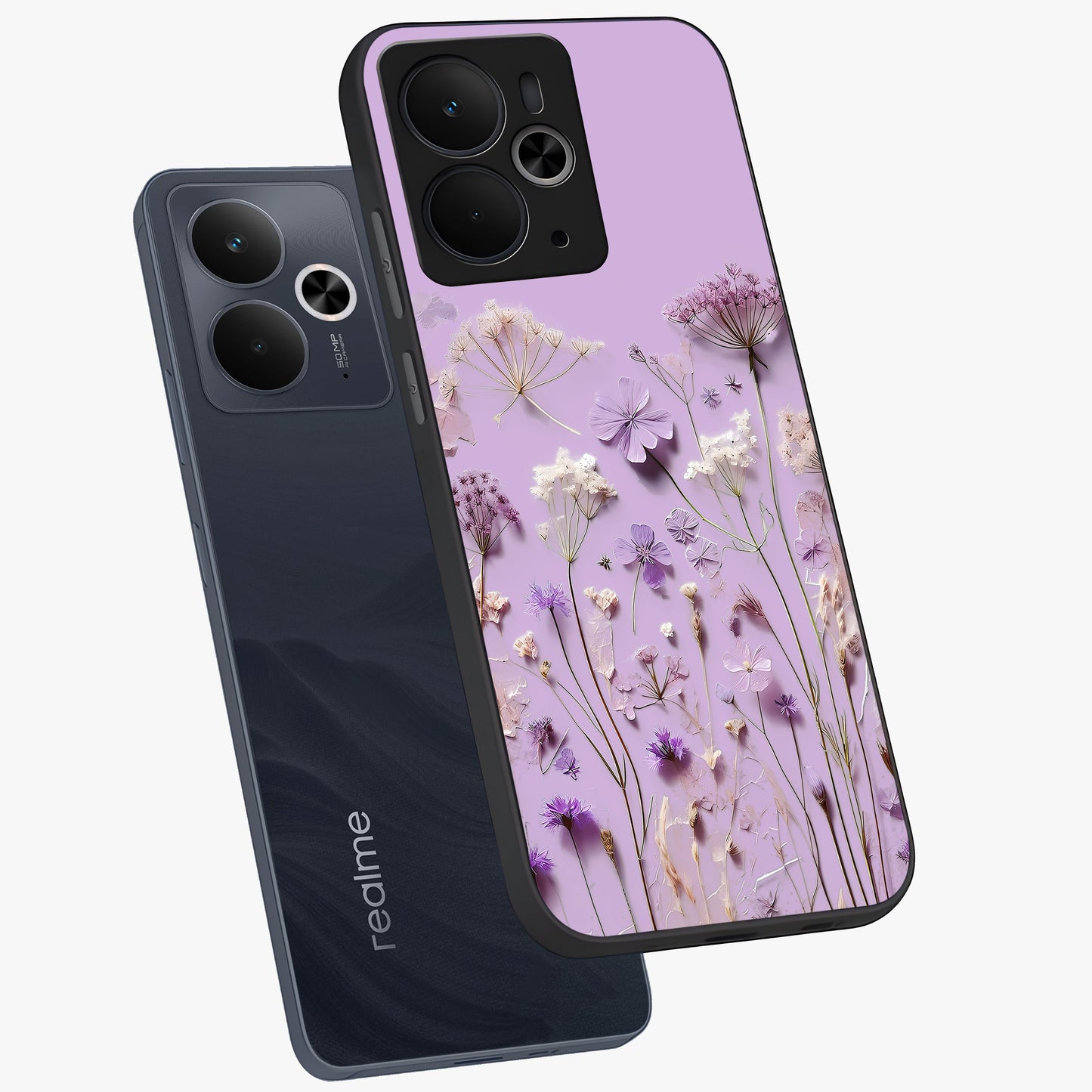 Lavender Blossom Dream Glass Case displayed in angled mockup highlighting dreamy lavender flower design with calming aesthetic style.